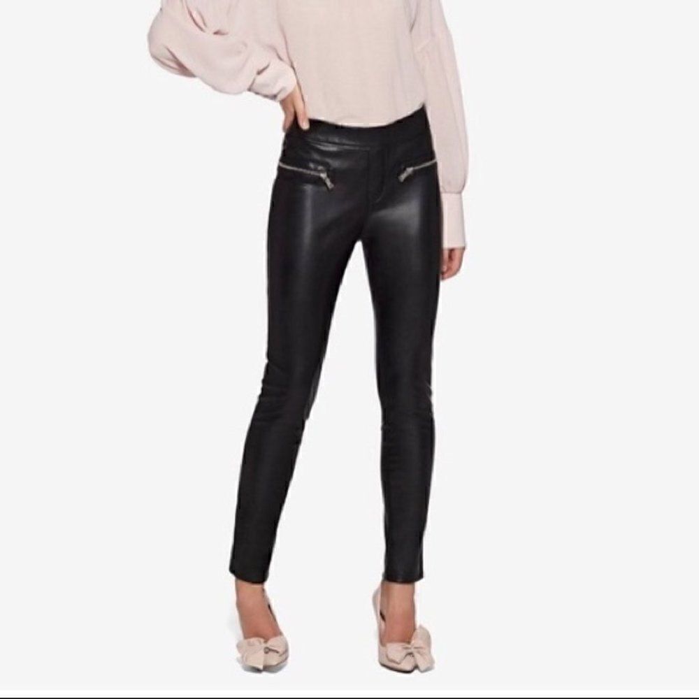 Avec Les Filles Faux Vegan Leather Zipper Skinny Moto Pants Medium